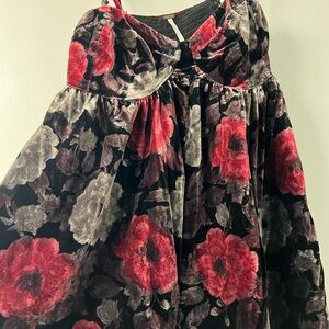 Free People Red and Black Floral Mini Dress